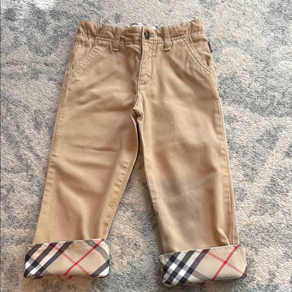 Burberry Kids Khaki Pants with Checkered Cuffs